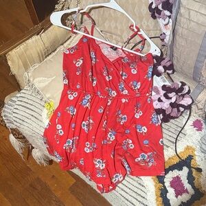 Red  with blue white flowers